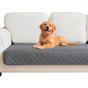 PAWFINITY Waterproof Couch Cover for Dogs, Paw Print Quilted Sofa Protector, Washable, Pet Hair Resistant, Scratch-Resistant Blanket for 2-3 Seat Couch, 30x80 Inch, Grey