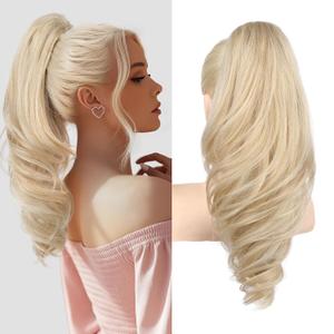 SEIKEA Ponytail Extension, 18" Wavy Claw Clip in Hair Extensions for Women, Lightweight Fluffy Synthetic Ponytail Hairpiece, Natural Soft & Easy to Wear, for Short Blonde Pale Gold Highlights