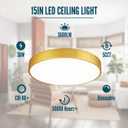 2 Pack Gold LED Ceiling Light Fixture Flush Mount 15 inch 36W, Dimmable Light Fixtures Flush Mount LED, Modern Kitchen Close to Ceiling for Bedroom, Bathroom, Living Room
