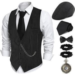 1920s Mens Costume,Roaring 20s Costumes for Men,1920S Mens Outfit Accessories with Vest Hat Pocket Watch Tie Armband Size XXL