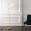 JONATHAN Y 60.5" Brass Gold Modern Glam Metal Arc Floor Lamp, Contemporary Iron Standing Light with White Pleated Fabric Shade for Living Room, LED Bulb Included JYL1148A