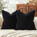 Mecatny Corduroy Summer Decorative Throw Pillow Covers 18x18 Set of 2 for Sofa Living Room, Soft Neutral Boho Couch Pillow Covers for Home Decor, Black