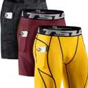 TSLA Men's Athletic Compression Shorts, Active Cool Dry Sports Performance Running Tights with Pocket, Pocket 3pack Yellow&Black/ Maroon/ Urban Camo Black, X-Large