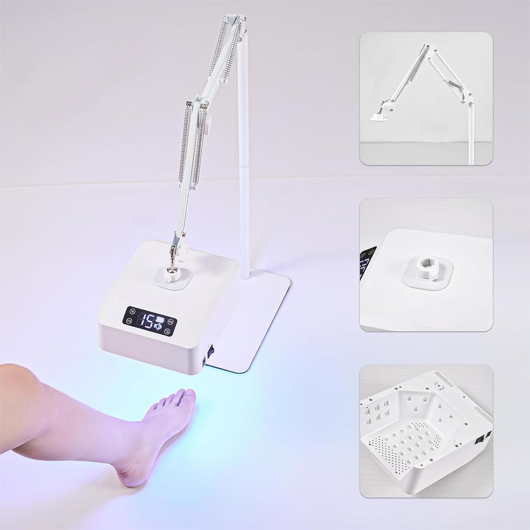 UV Foot Lamp with Stand, 78W Hanging Pedicure Lamp, Cordless UV Light for Feet with Sensor, LED Nail Light on an Arm, Wireless Gel Nail Polish Curing for Nails (Whole Floor Lamp) White