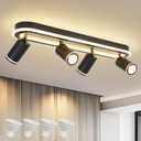 LED 4 Light Track Lighting Spotlight Kit, Black Ceiling Spotlights, Modern Track Light Fixture with Flexibly Rotatable Light Heads, 50W+20W Dual Lighting for Kitchen Living Room,Includes 4 x GU10 Bulb