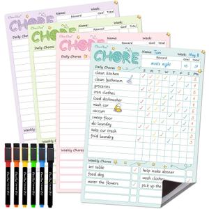 Magnetic Dry Erase Chore Chart - 8.5"x12" Behavior Responsibility Chore Board for Kids, Teenagers - 6 Extra Fine Point Markers Included - Shipped Flat 4 Pcs
