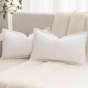 Cream White Decorative Throw Pillow Covers 12x20 Inch Set of 2 Cozy Soild Chenille Cushion Cases Soft Textured Lumbar Couch Pillows Cover Boho Accent Farmhouse Pillowcases for Sofa Bed