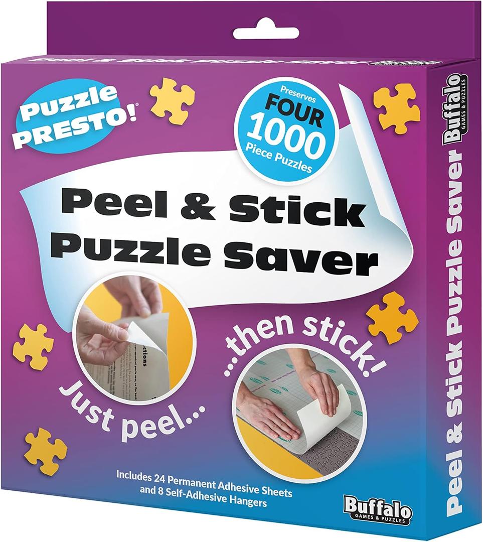(4 Pack) Puzzle Presto! Peel & Stick Saver: The Original and Still The Best Way to Preserve Your Finished Puzzle! 24 Adhesive Sheets and 8 Adhesive Hangars.