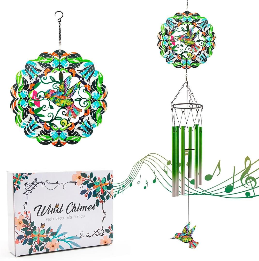 Wind Chimes with Hummingbird Wind Spinner, Gifts for Men, Women, Retirement, Teacher, Parents - Outdoor Hanging Decor Clearance for Garden, Patio, Backyard Or Porch
