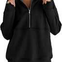 Women's Half Zip Sweatshirts Fleece Stand Collar Long Sleeve Thumb Hole Oversized Pullovers with Pockets, L