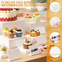 Blosssound 8 Pieces White Acrylic Risers with 8 Signage 2 Markers, 3-10 Inch Cube Nesting Risers Display Stands with Hollow Bottoms for Buffet Table Catering Dessert Food Collectibles Show