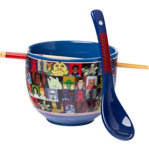 Silver Buffalo Star Wars Characters Ceramic Ramen Noodle Rice Bowl with Chopsticks and Spoon, Microwave Safe, 20 Ounces