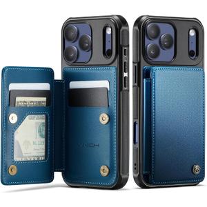 Vinich for iPhone 17 Pro Wallet Case with Card Holder, RFID Blocking Credit Slots Kickstand Shockproof Phone Cover Fit for iPhone 17 Pro 6.3" Blue