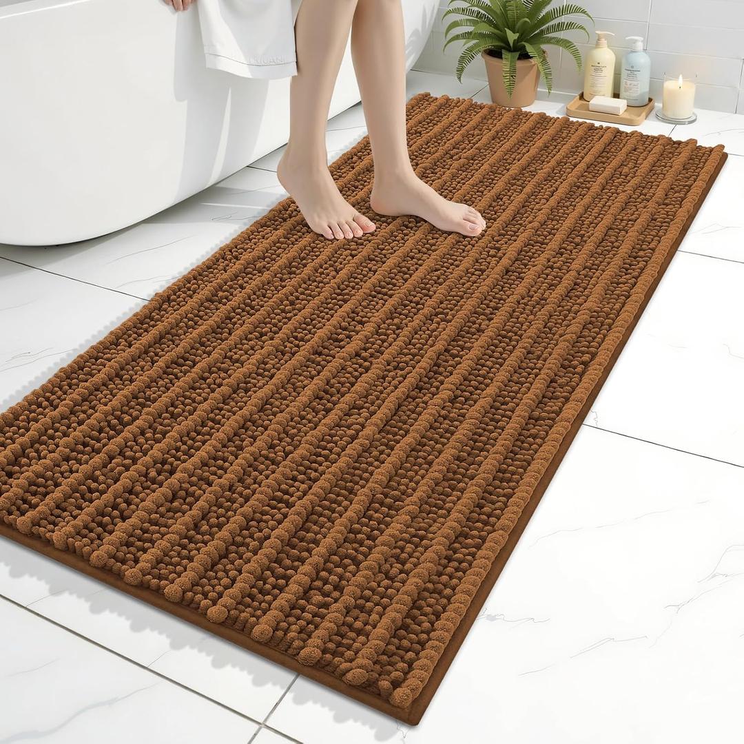 Arotive Luxury Bathroom Rugs 47x24, Extra Soft Thick Absorbent Shaggy Chenille Bath Rugs, Non-Slip Machine Wash Dry, Bath Mats for Bathroom Floor, Tub and Shower, Home Decor Accessories, Ochre