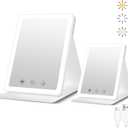 (2 Pack) 2025 Rechargeable Travel Makeup Vanity Mirror with 72 Led Lights,Portable Lighted Beauty Mirror,3 Color Lighting,Dimmable Touch Screen,Tabletop LED Folding Cosmetic Vanity Mirror Desk Table (White Mix 2p)