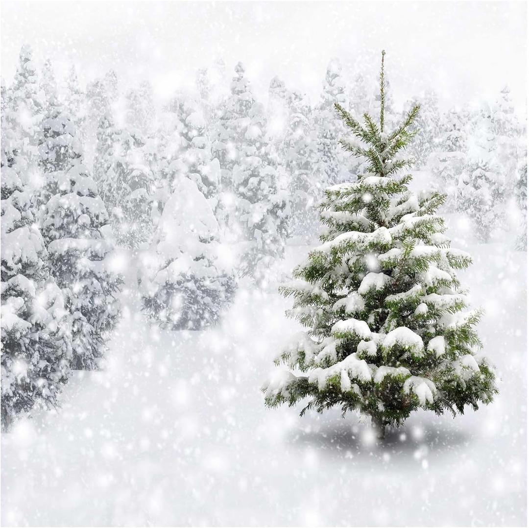 Allenjoy 8x8ft Fabric Christmas Eve Winter Snowy Backdrop Party Supplies for Xmas New Year Decorations Children 1st First Birthday Baby Shower Photo Booth Shoot Studio Portrait Prop Photoshoot Favors