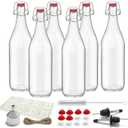 6 Pack [1 Liter / 33 fl. oz.] Swing Top Glass Bottles  Airtight Flip Top Brewing Bottles for Kombucha, Beer, Wine, Kefir, Soda, Liquor  Includes Funnel, 2 Pourers, 6 Seals, 8 Labels & Jute Twine