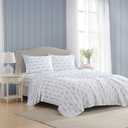 Laura Ashley - Queen Sheet Set, Crisp & Cool Cotton Percale Bedding with Deep Pockets, Lightweight for Year Round Comfort, Bed Sheets with Matching Pillowcases (Floral Ribbon Blue)