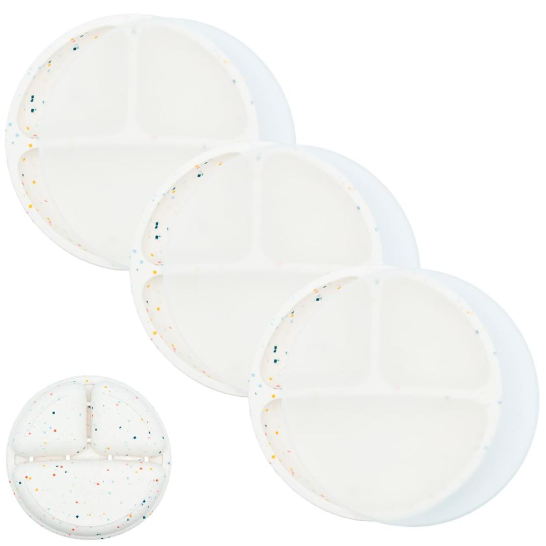 WeeSprout Silicone Divided Plates (With Lids), 100% Food Grade Silicone Divided Plates for Toddlers & Kids, Dishwasher & Microwave Safe (Confetti)