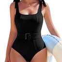 AI'MAGE Women's One Piece Swimsuit 2025 Tummy Control Swimsuits Slimming Bathing Suits Belted Swim Suit Swimwear,Black,L