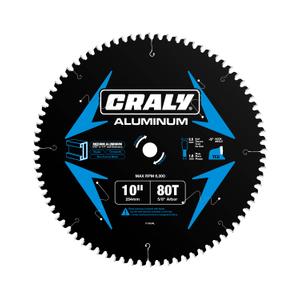 CRALY 10 Inch 80 Teeth Aluminum and Non-Ferrous Metal Cutting Circular Saw Blade, 5/8 Inch Arbor, Carbide Tipped, Thin Kerf, Black Ice Coating, for Medium Aluminum, Plastic, Composite(C1080AL)