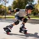 Kids Roller Skates, 4 Size Adjustable Quad Skates with All Light Up Wheels, 10C to 8 Rollerskates for Toddlers, Beginners, Boys, Girls, Outdoor, Indoor, Black, Small