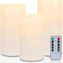 Homemory 6" 8" 10" x 4" Waterproof Outdoor Flameless Candles, Battery Operated Flickering LED Pillar Candles with Remote and Timers for Indoor, Plastic, Ivory White