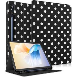 Wazzasoft for Samsung Galaxy Tab S9/S9 FE/S10/S10 FE/S10 Lite Case 10.9 Inch - Smart Folio Cover with Build-in Pencil Holder Women Girls Cute Design for Samsung Tablet S9 Cover 11 inch,Polka Dots