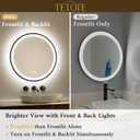TETOTE Round Led Lighted Bathroom Mirror Matte Black Frame 24 Inch Front and Backlit Circle Round Light up Vanity Mirror with Lights, 3 Color Illuminated Dimmable Anti Fog Wall Mount, IP54 CRI 90+