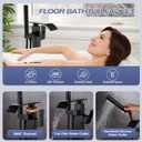 Waterfall Freestanding Bathtub Faucet, Floor Mount Bathroom Tub Filler Shower Faucets with Handheld Sprayer, Matte Black