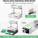 Kitstorack Under Sink Organizer, 2 Tier Under the Sink Storage, Slide out Pull out Cabinet Organizer Shelf, Metal Sliding Drawer for Kitchen Bathroom Pantry Closet Organization Rack, Silver, 1 Pack