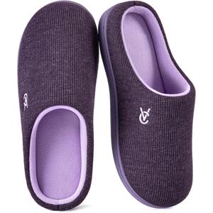 VeraCosy Women's Two-Tone Slippers Soft Comfy Knit Memory Foam Non-slip Indoor Outdoor House Shoes (Purple, M)