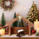 Yaomiao 2 Pcs Small Christmas Nativity Stable Manger Decorations 9.25 x 7.08 Inch Wood Nativity Scene with Roof Star for Inside Scale Holy Family Tiny Wooden Stable Shed Creche Home Desk Decor