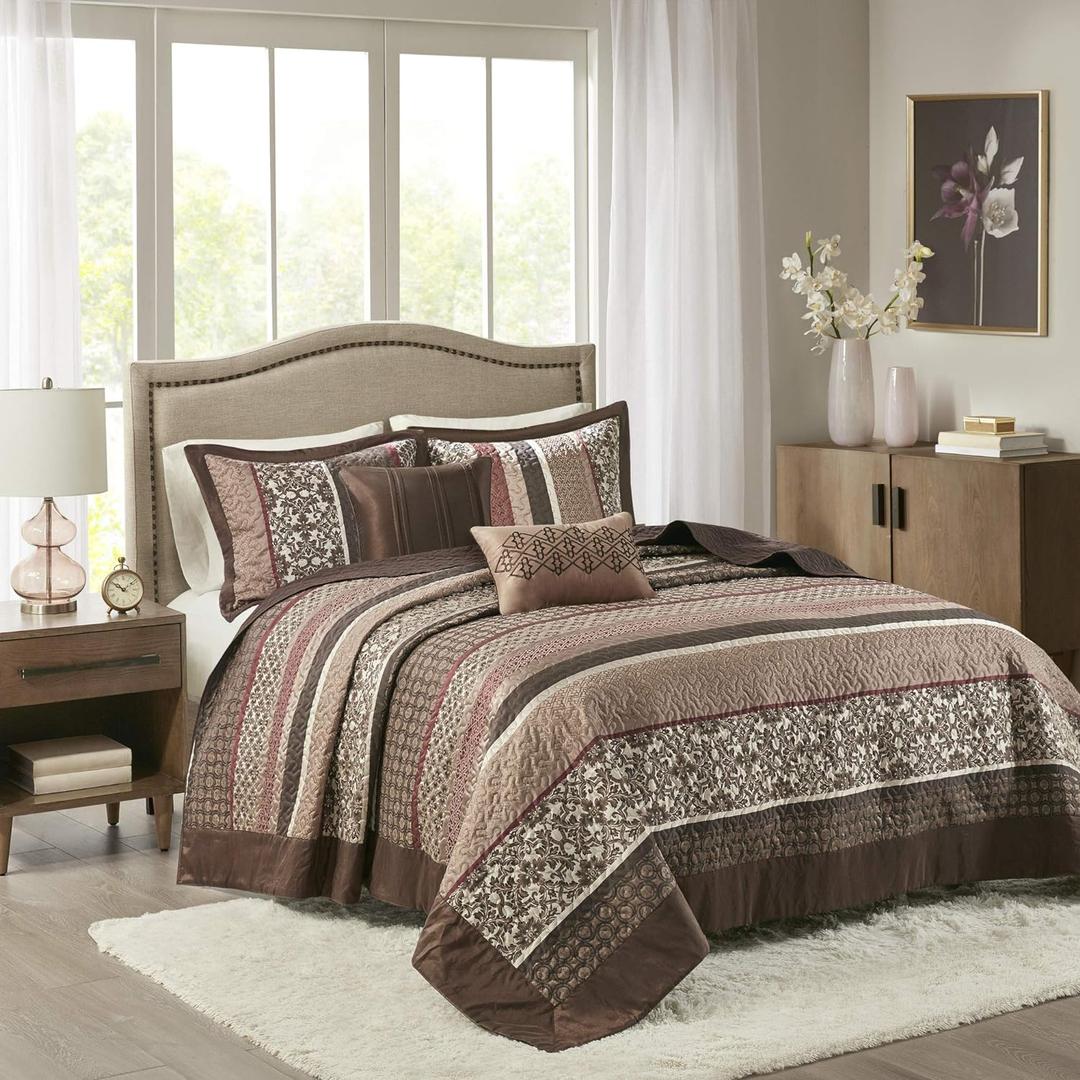 Madison Park Oversized Queen Quilt Bedding Set, Reversible Quilted Bedspread Set, 5PC