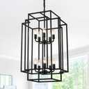 Large Lantern Chandelier for Entryway Foyer, 2-Tier Matte Black Cage Chandelier, 10-Light Hanging Light Fixture for High Ceiling Staircase Living Room, 18.89" W 30.7" H, Adjustable from 34" to 94"