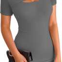VICHYIE Womens Summer Dresses Cutout One Piece Ribbed Bodycon Mini Short Sleeve Casual Slim Fitted Pencil Dresses (Large, Dark Grey)