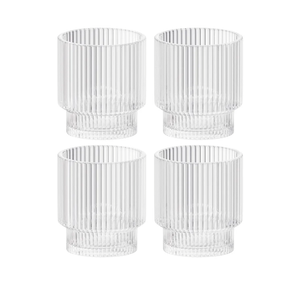 American Atelier Vintage Art Deco Fluted Drinking Glasses | Ribbed Glassware for Cocktail, Gin, Whiskey, & More | Modern Glassware | Lowball Fluted Cocktail Glasses | Set of 4 | 9 Oz (Clear)