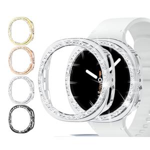 4X Bling Case Compatible with Samsung Galaxy Watch 8 40mm (2025) Accessories Diamond Bumper Hard PC Cover for Galaxy Watch 8 (Black/Rosegold/Silver/Gold)