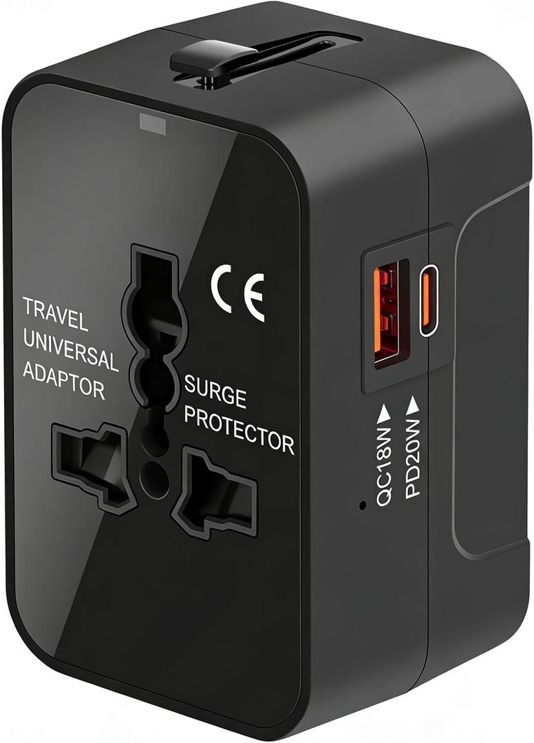 Universal Travel Adapter Worldwide, GaN Fast Charging with PD 3.0 USB-C & USB-A Quick Charge Ports, All-in-One International Power Plug Adapter Converter AC Wall Charger for Europe USA UK AUS Black