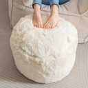 HIGOGOGO Round Stuffed Pouf Ottoman, Long Faux Fur Poufs with Foam Chunk Filling, Fluffy and Furry Pouf Foot Stool Storage Ottoman, 20 X 15 Floor Poufs Foot Rest for Living Room, Beige