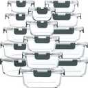 M MCIRCO 30 Pieces Glass Food Storage Containers with Snap Locking Lids,Glass Meal Prep Containers Set - Airtight Lunch Containers, Microwave, Oven, Freezer and Dishwasher (Gray)