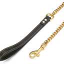 3FT/4FT/5FT Strong Gold Dog Chain Leash, 11/15mm Wide Stainless Steel Cuban Link Chain, Easy Hook,with Genuine Leather Handle, Short Leash, Long Leash, for Large/Medium/Small Dogs (11mm,3FT) (Length:3FT(36inch))