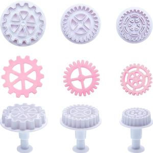Boao 6 Pieces Gear Cookie Cutters Steampunk Fondant Molds Cogs Mold Clock Wheel Plunger Cutter for Cake Decoration Gingerbread Cookie Polymer Clay Crafting Project