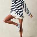 BLENCOT Women's Oversized Patchwork T Shirts Fall Long Sleeve Striped Color Block Loose Fit Pullover Tops (M)