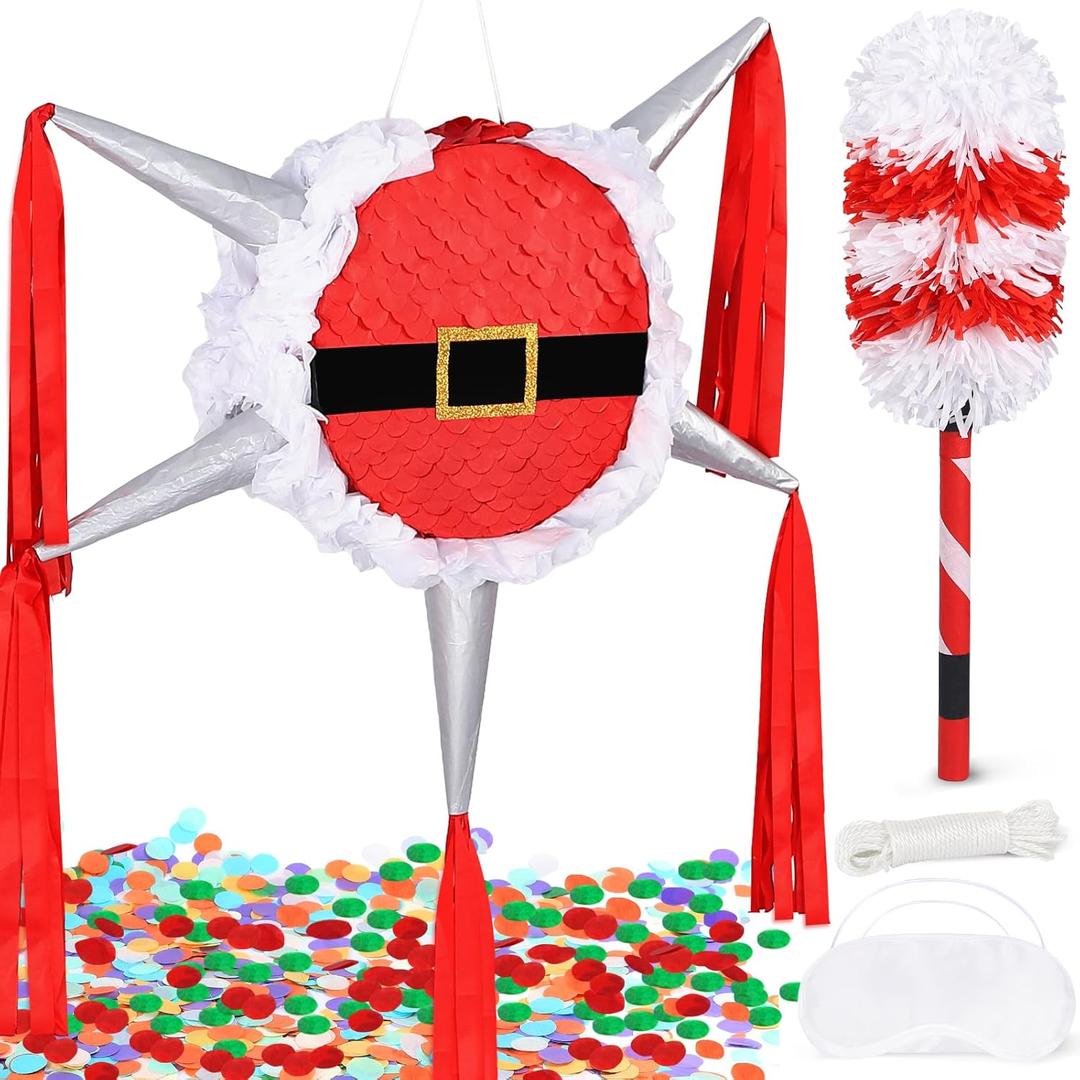 30" Mexican Star Pinata Large Santa Claus - Includes 24" Bat Stick, Eye Mask, Rope | Christmas Piata for Birthday Party Frozen, Snowflake Theme Event
