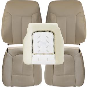 GXARTS Perforated Tan Driver and Passenger Side Bottom & Top Lean Back Replacement Leather Seat Cover & Driver Foam Cushion Pad Compatible with Ford F150 2009 2010 2011 2012 2013 2014