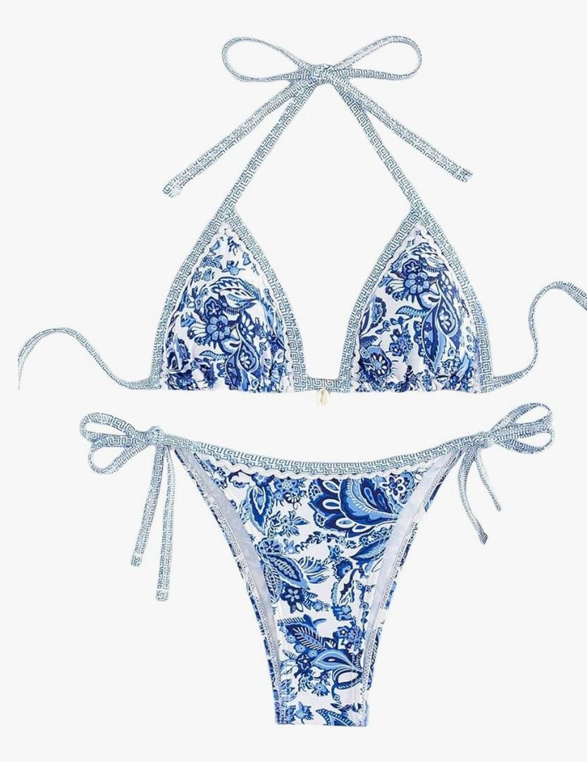 Women's Floral Printed Bathing Suit Halter Paisley Summer Swimsuit Bikinis Set Large