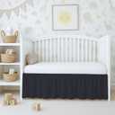 1Pcs 100% Soft Microfiber Fabric Crib Ruffled Bed Skirt - 52"x 28" + 14" Drop Lenght with Split Corners for Baby Boys Girls Soft 4-Sided Bed Skirt - Black Solid