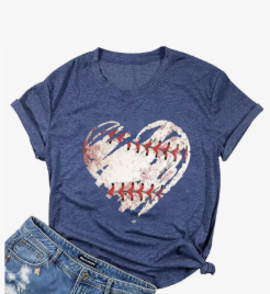 Baseball Shirts Women Baseball Mom Tshirt Baseball Heart Graphic Tee Game Day Gifts Funny Short Sleeve Tops, XXL