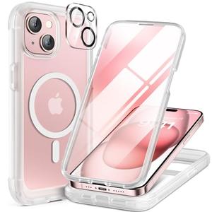 Miracase Magnetic for iPhone 15 Plus Case 6.7'' [Compatible with Magsafe] Full-Body Military Drop Proof 15 Plus Phone Case Cover with Built-in 9H Tempered Glass Screen Protector,Magnetic Frosted Clear